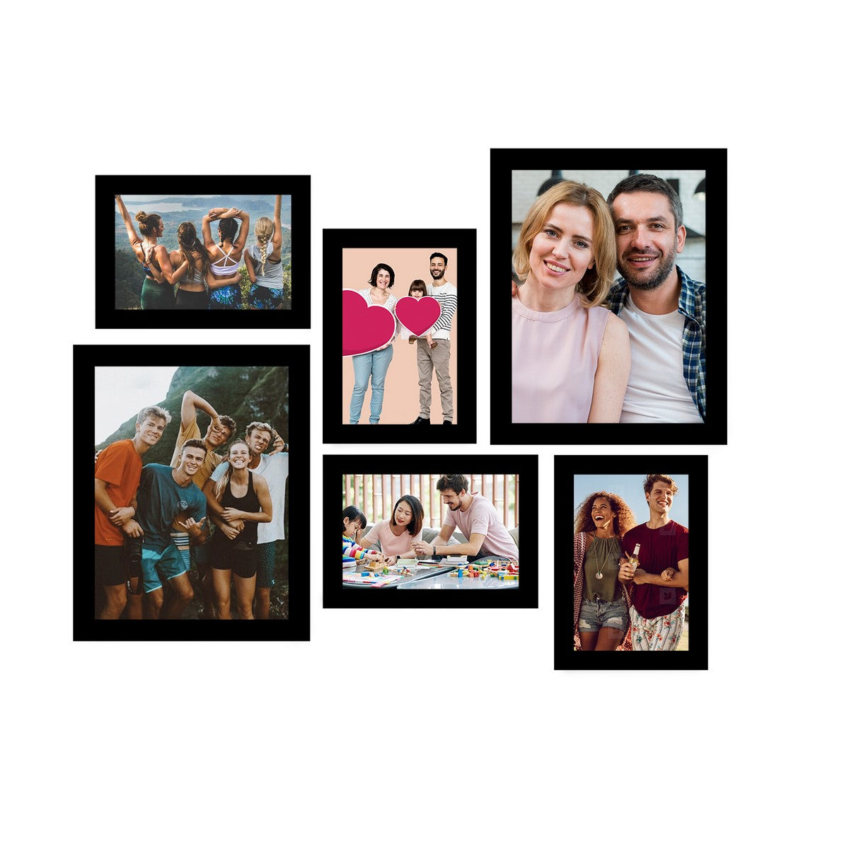 Memory Wall Collage Photo Frame - Set of 6 Photo Frames for 4 Photos of 5"x7", 2 Photos of 8"x10"