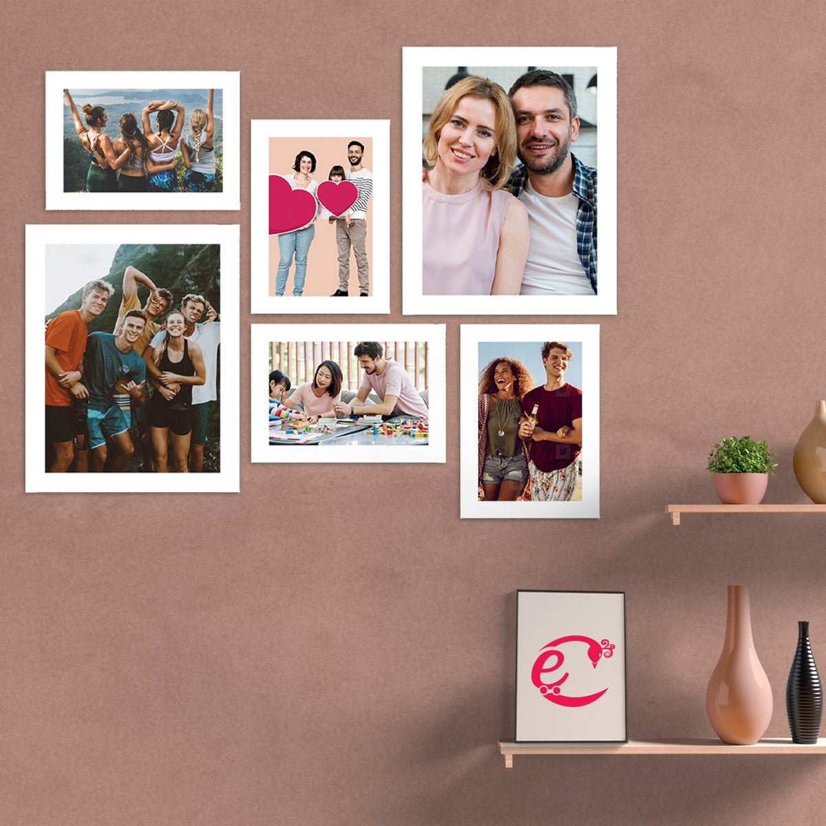 Memory Wall Collage Photo Frame - Set of 6 Photo Frames for 4 Photos of 5"x7", 2 Photos of 8"x10" 1