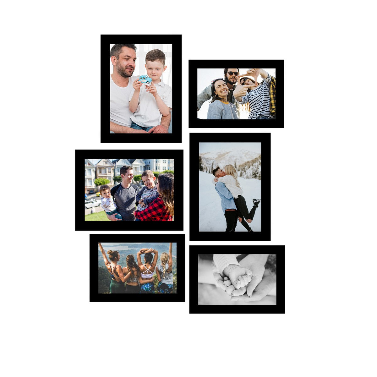 Memory Wall Collage Photo Frame - Set of 6 Photo Frames for 3 Photos of 5"x7", 3 Photos of 6"x8"