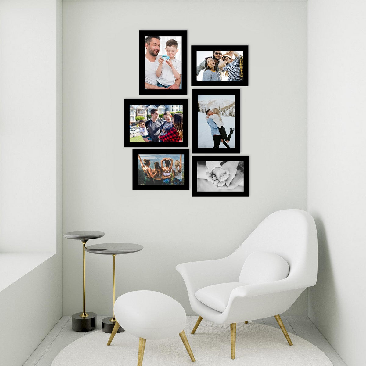 Memory Wall Collage Photo Frame - Set of 6 Photo Frames for 3 Photos of 5"x7", 3 Photos of 6"x8" 2