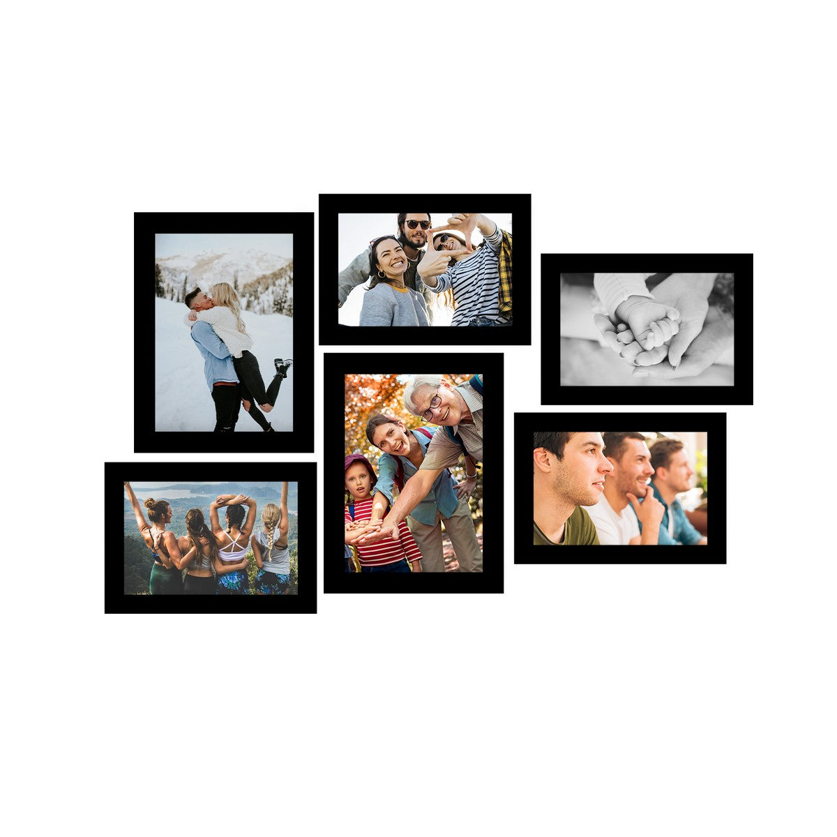 Memory Wall Collage Photo Frame - Set of 6 Photo Frames for 4 Photos of 5"x7", 2 Photos of 6"x8"