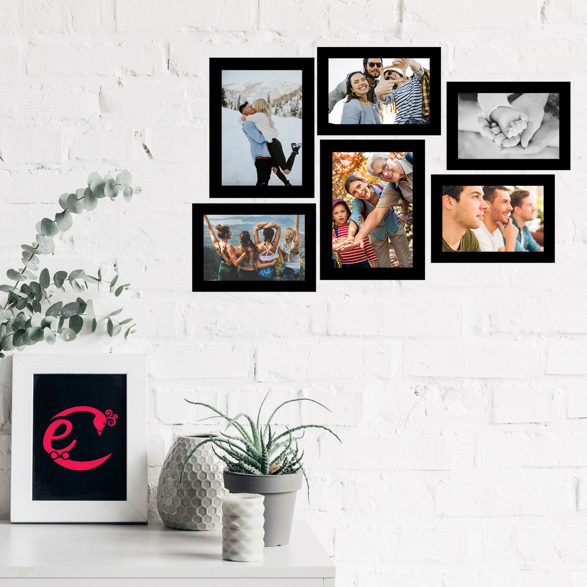Memory Wall Collage Photo Frame - Set of 6 Photo Frames for 4 Photos of 5"x7", 2 Photos of 6"x8" 1