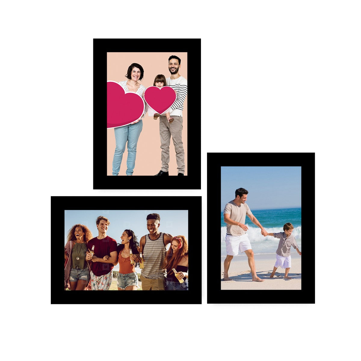 Memory Wall Collage Photo Frame - Set of 3 Photo Frames for 3 Photos of 5"x7"