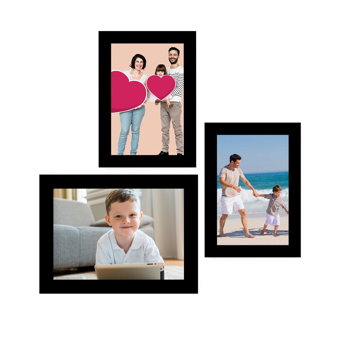 Memory Wall Collage Photo Frame - Set of 3 Photo Frames for 2 Photos of 5"x7" and 1 Photo of 6"x8"