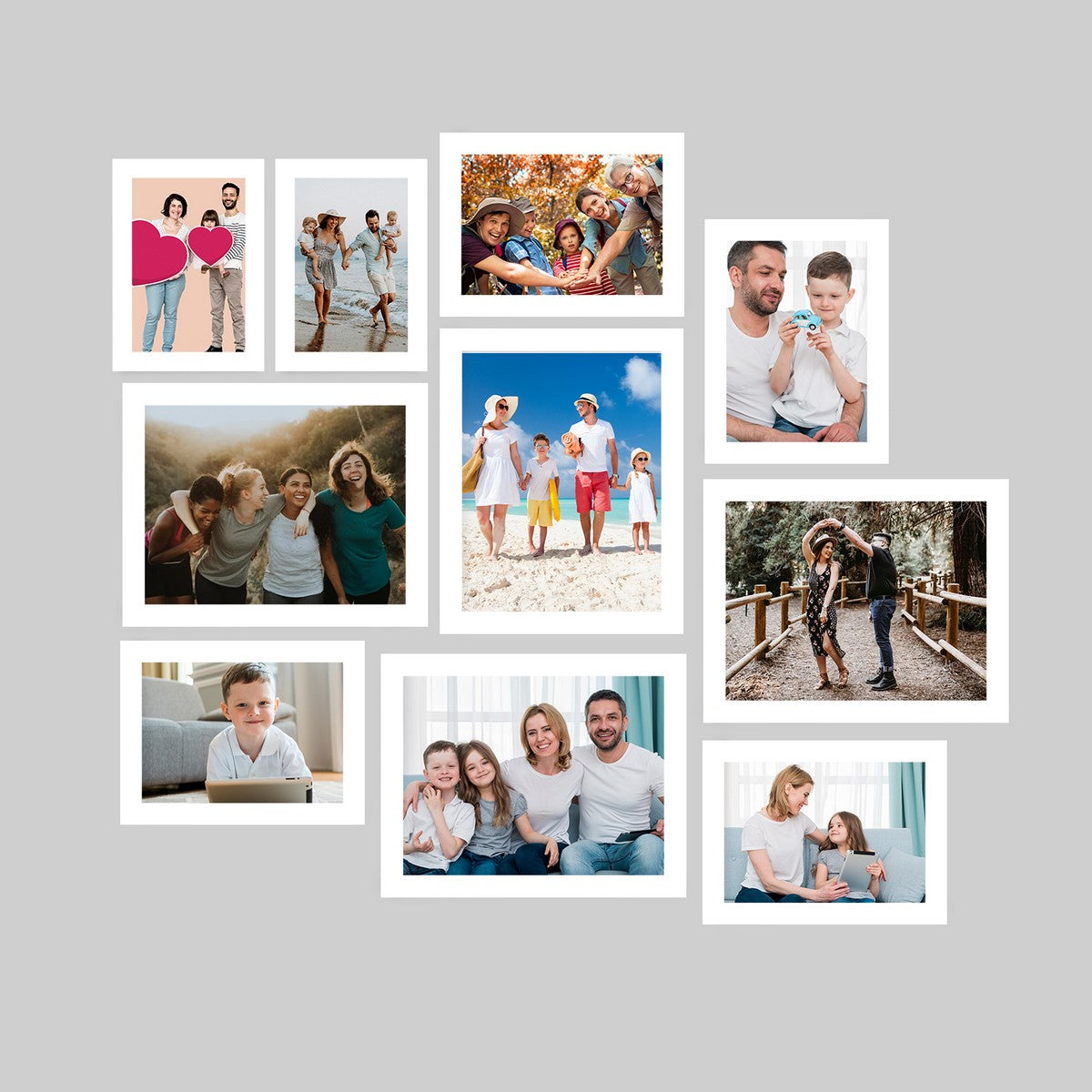 Memory Wall Collage Photo Frame - Set of 10 Photo Frames for 2 Photos of 5"x7", 4 Photos of 6"x8" and 4 Photos of 8"x10"