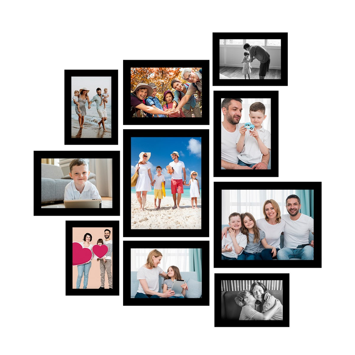 Memory Wall Collage Photo Frame - Set of 10 Photo Frames for 4 Photos of 5"x7", 4 Photos of 6"x8" and 2 Photos of 8"x10"