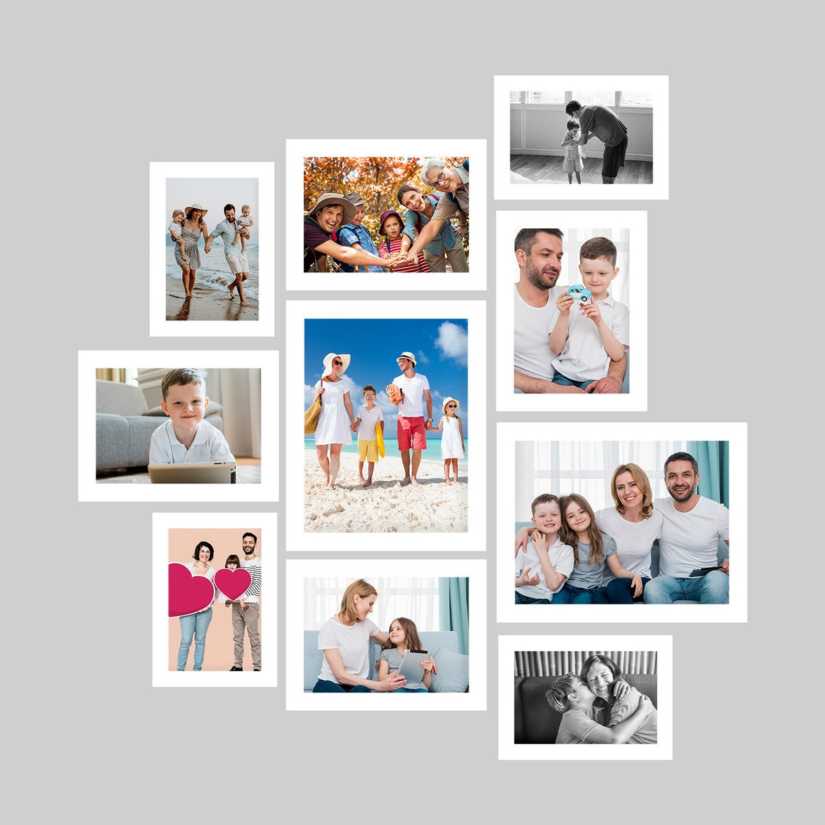 Memory Wall Collage Photo Frame - Set of 10 Photo Frames for 4 Photos of 5"x7", 4 Photos of 6"x8" and 2 Photos of 8"x10"
