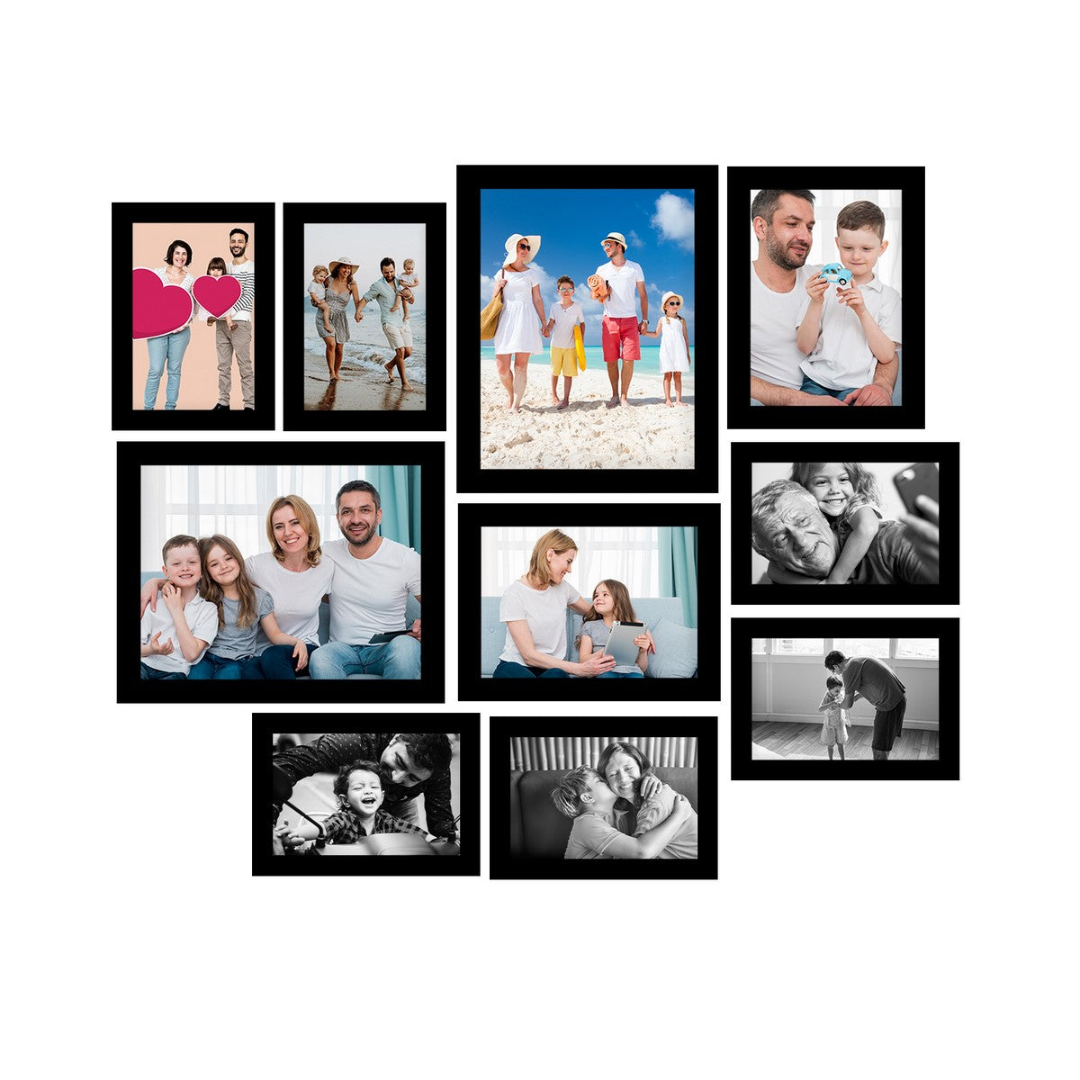 Memory Wall Collage Photo Frame - Set of 10 Photo Frames for 6 Photos of 5"x7", 2 Photos of 6"x8" and 2 Photos of 8"x10"