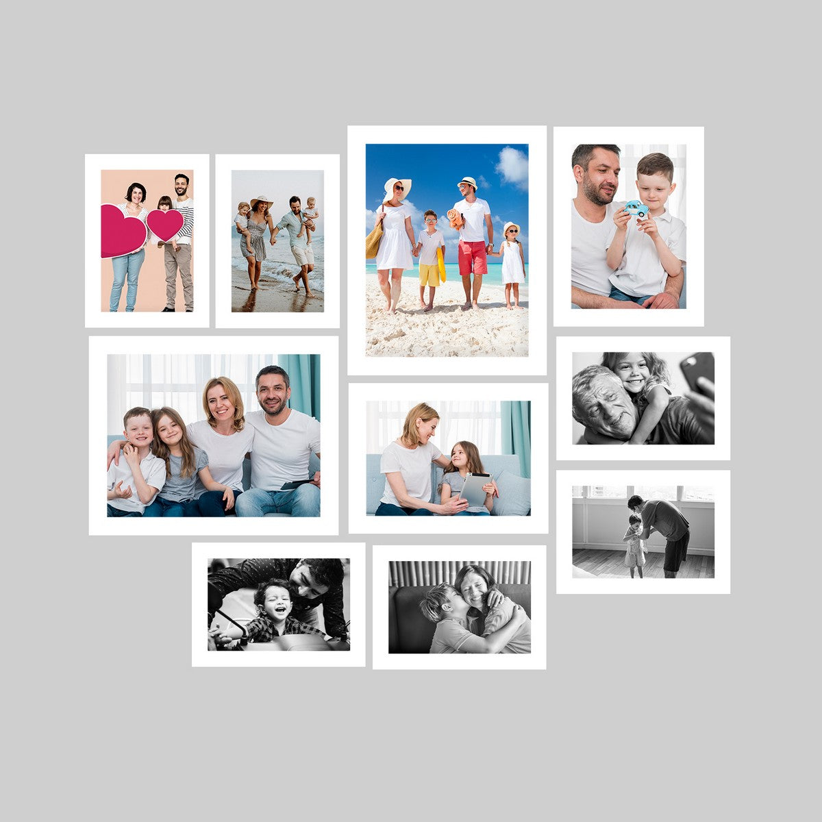 Memory Wall Collage Photo Frame - Set of 10 Photo Frames for 6 Photos of 5"x7", 2 Photos of 6"x8" and 2 Photos of 8"x10"