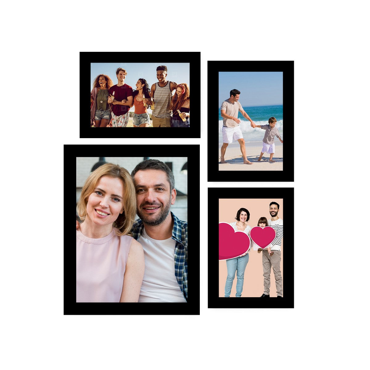 Memory Wall Collage Photo Frame - Set of 4 Photo Frames for 3 Photos of 5"x7" and 1 Photo of 8"x10"