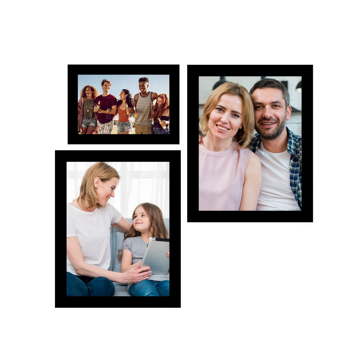 Memory Wall Collage Photo Frame - Set of 3 Photo Frames for 1 Photo of 5"x7" and 2 Photos of 8"x10"