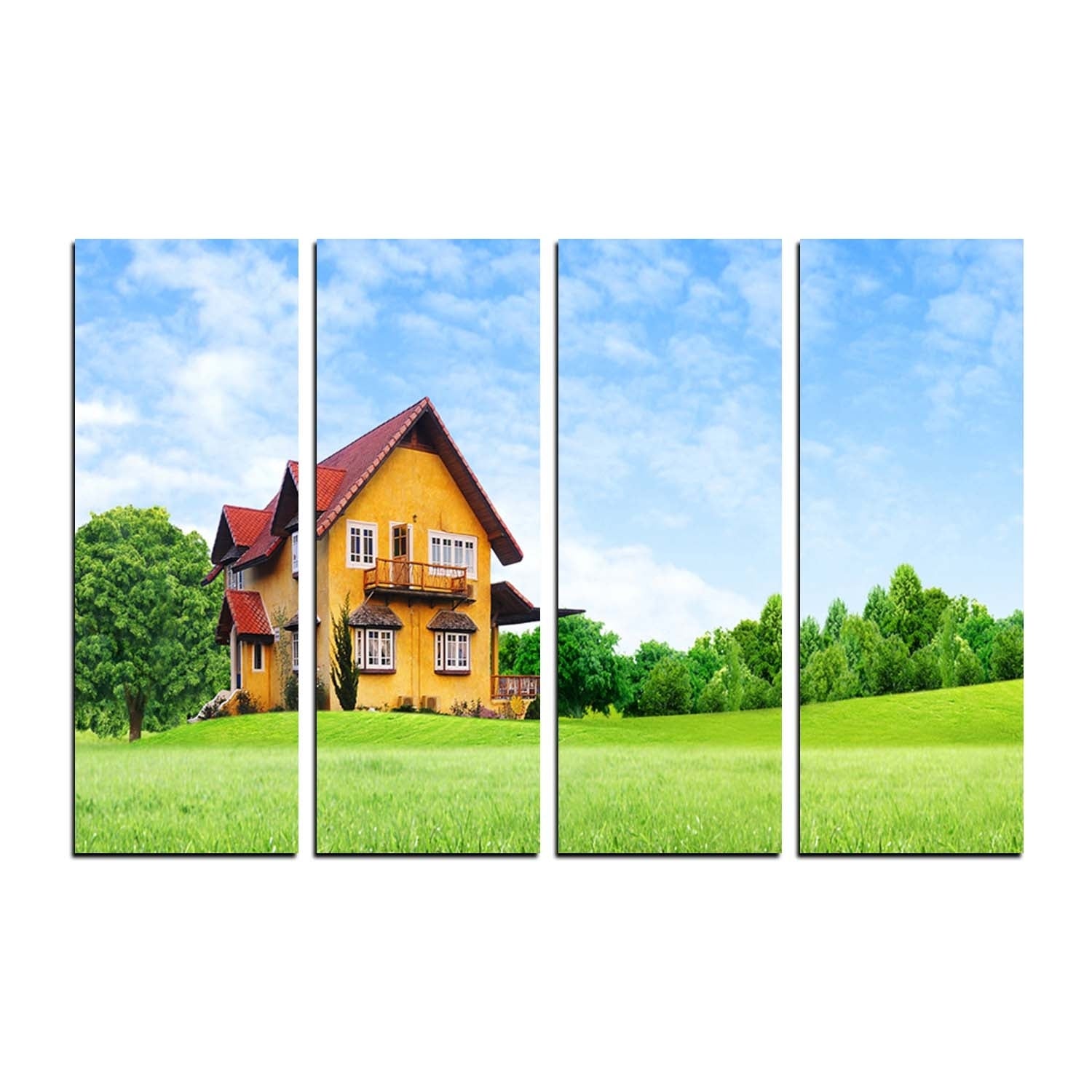 4 Panel Beautiful Hut Shape House Premium Canvas Painting