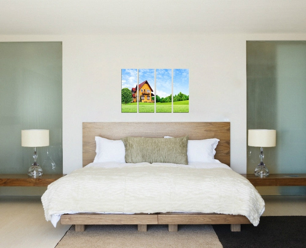 4 Panel Beautiful Hut Shape House Premium Canvas Painting 1