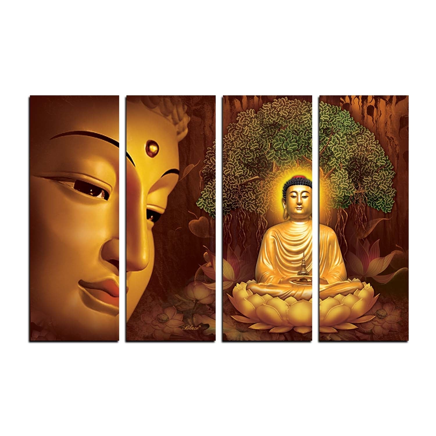 4 Panel Meditating Buddha Premium Canvas Painting