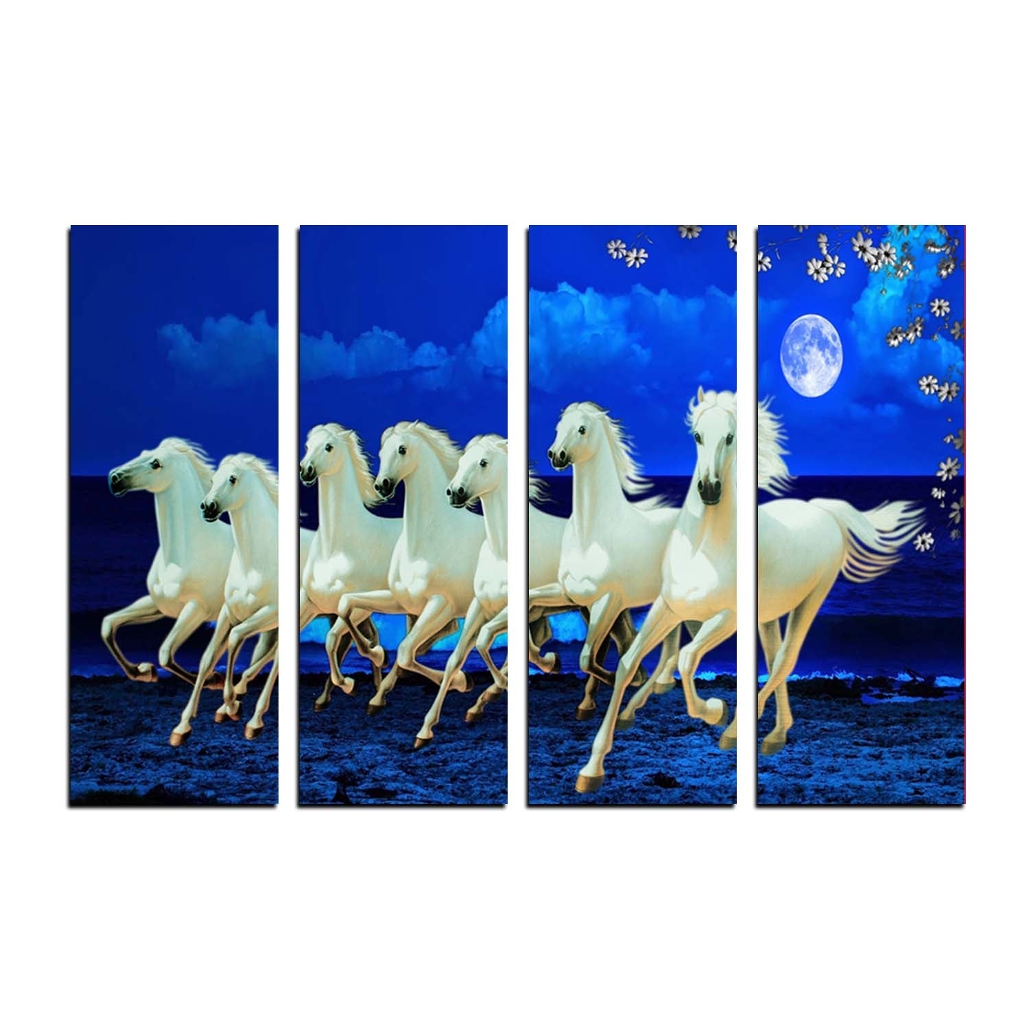 4 Panel Lucky 7 Running Horses Premium Canvas Painting