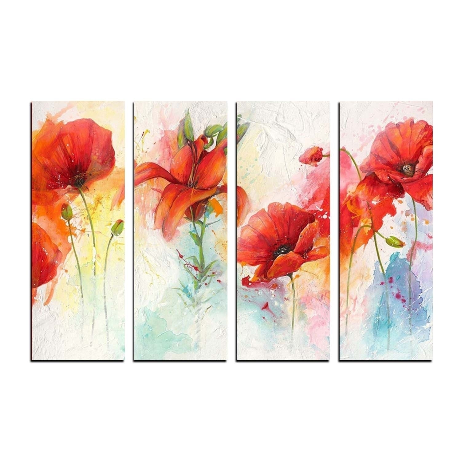 4 Panel Decorative Flowers Premium Canvas Painting
