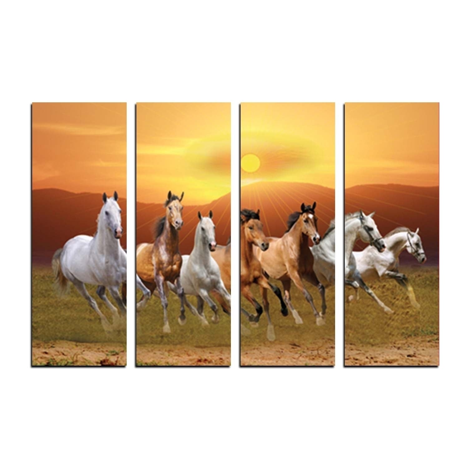 4 Panel Lucky 7 Running Horses Premium Canvas Painting