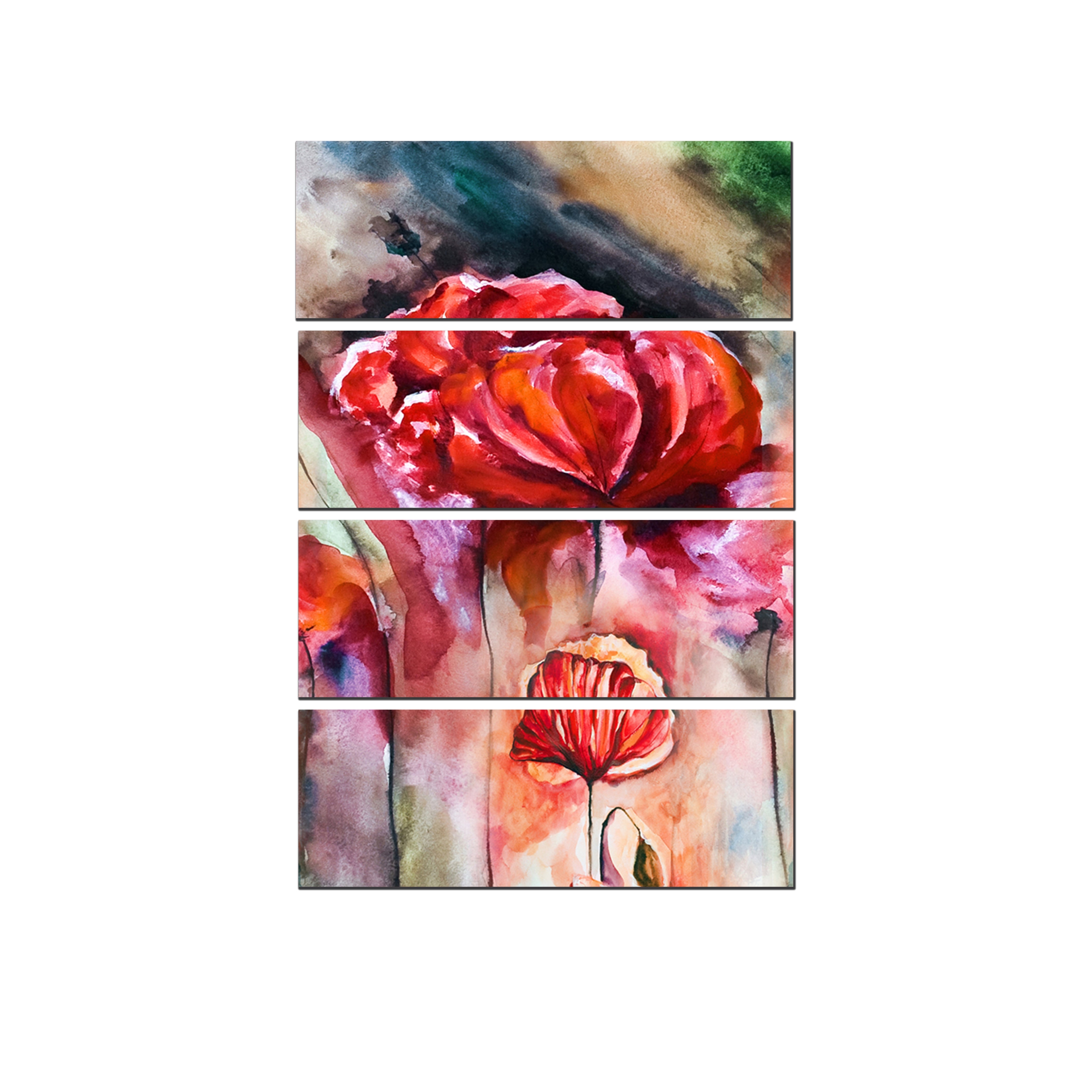 4 Panel Beautiful Red Rose Premium Canvas Painting