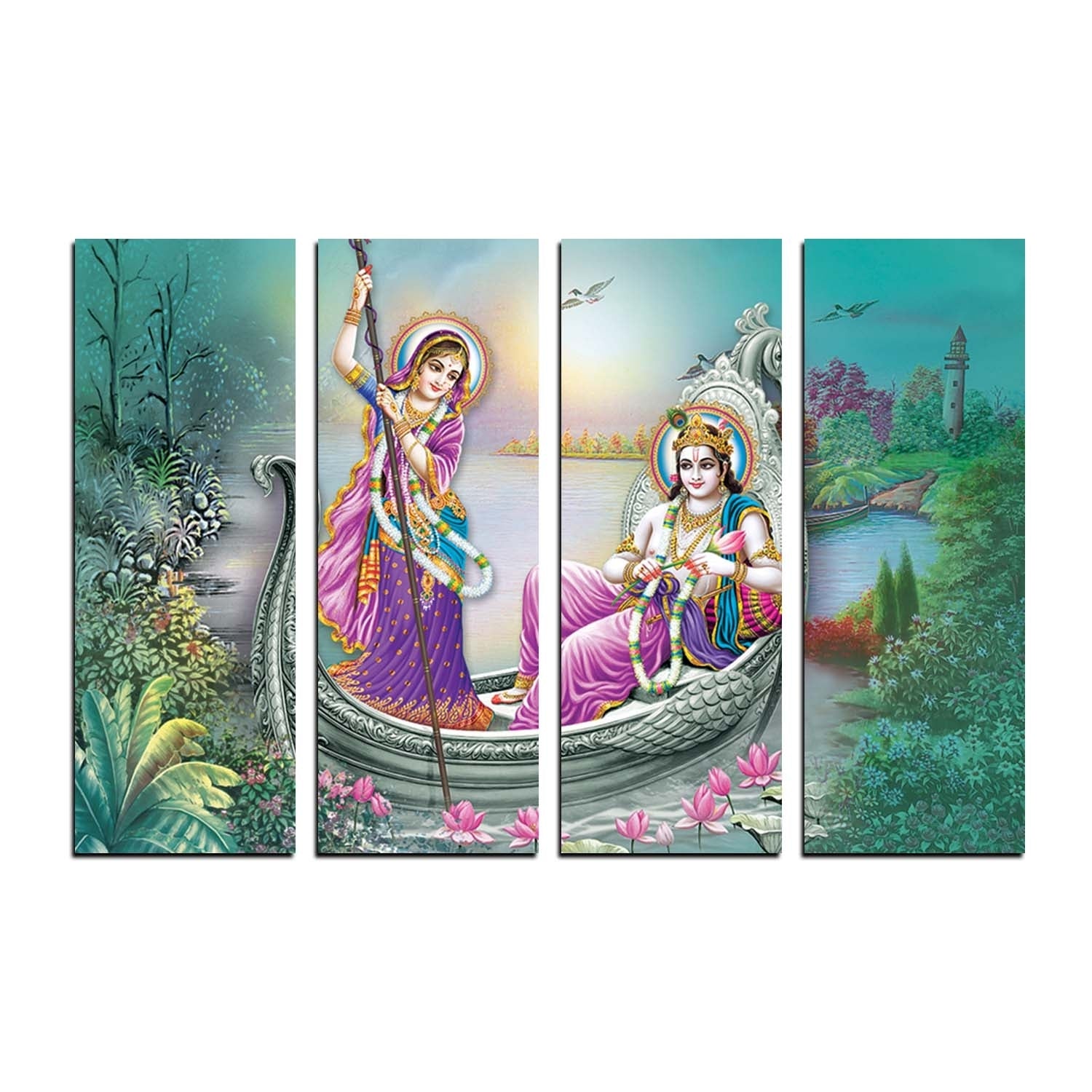 4 Panel Radha Krishna Premium Canvas Painting