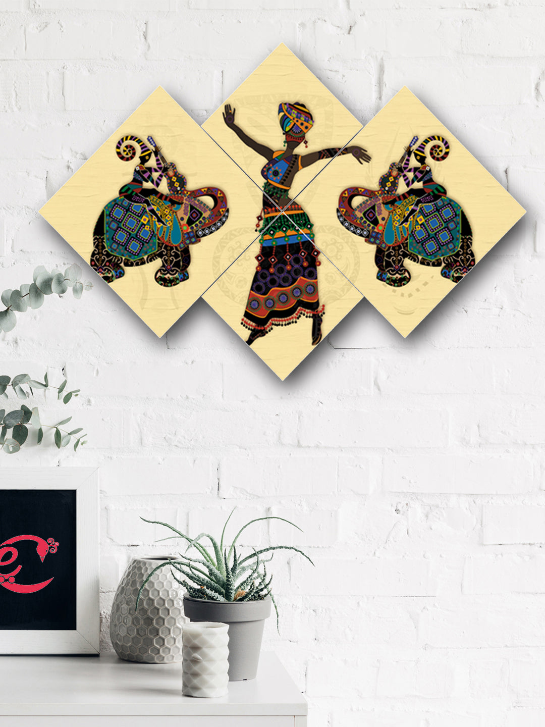 Set of 4 Elephant and Abstract Tribal Premium Canvas Painting 1