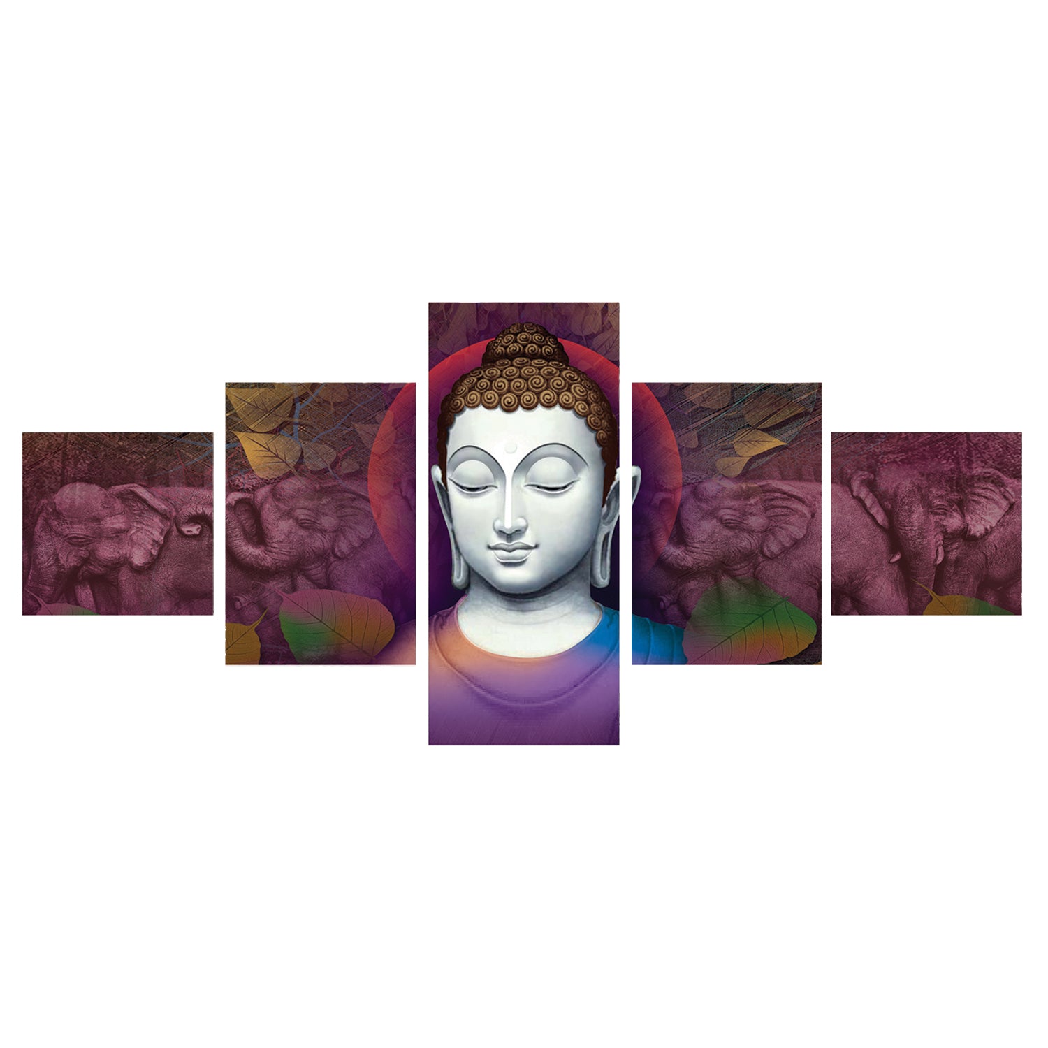 Set Of 5 Lord Buddha Premium Canvas Painting
