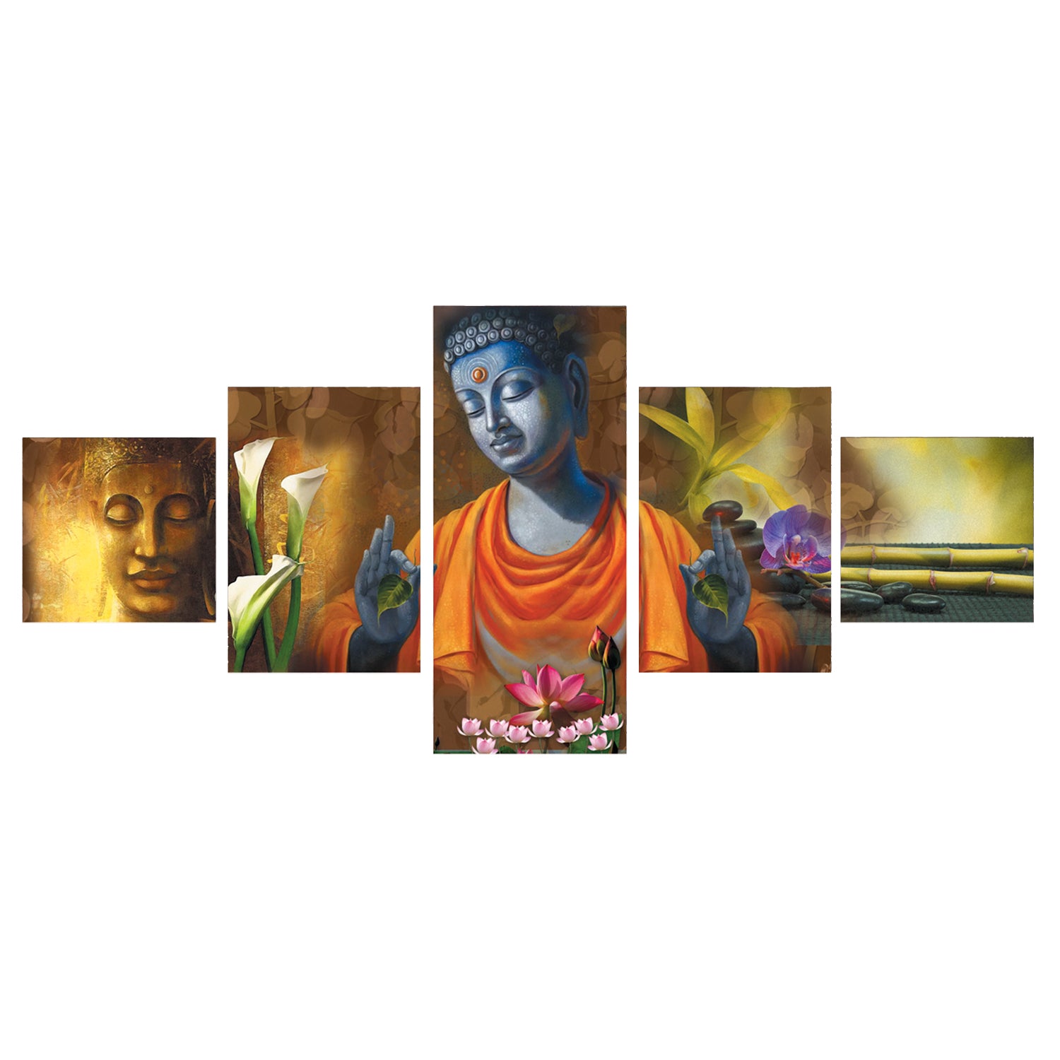 Set Of 5 Lord Buddha Premium Canvas Painting