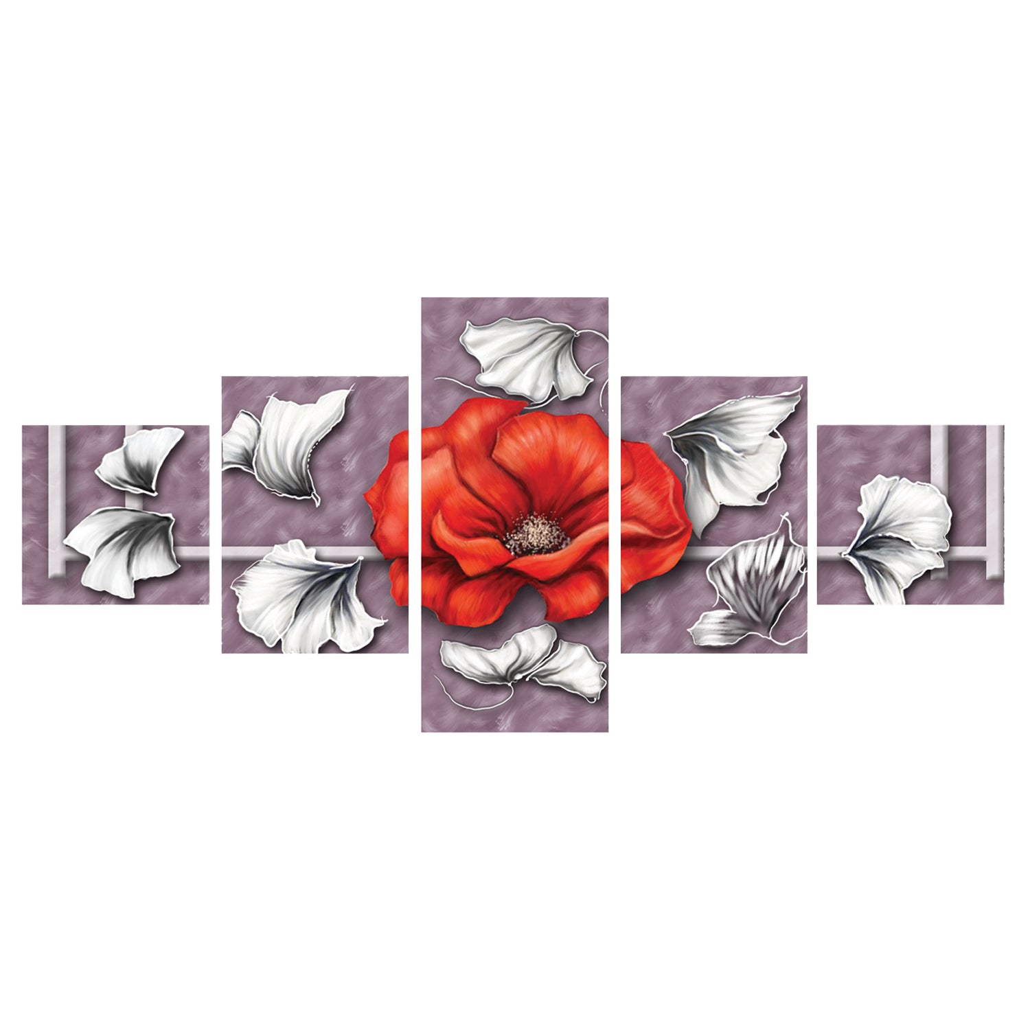 Set of 5 Floral Theme Premium Canvas Painting