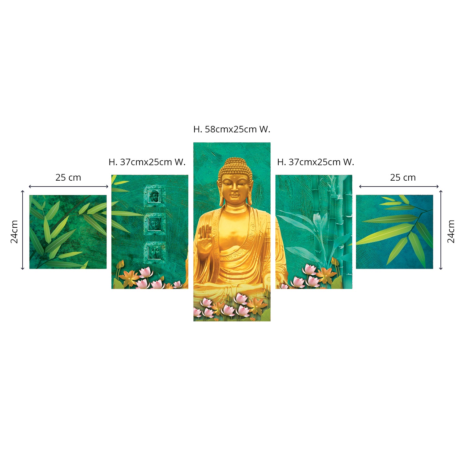Set Of 5 Lord Buddha Premium Canvas Painting 2