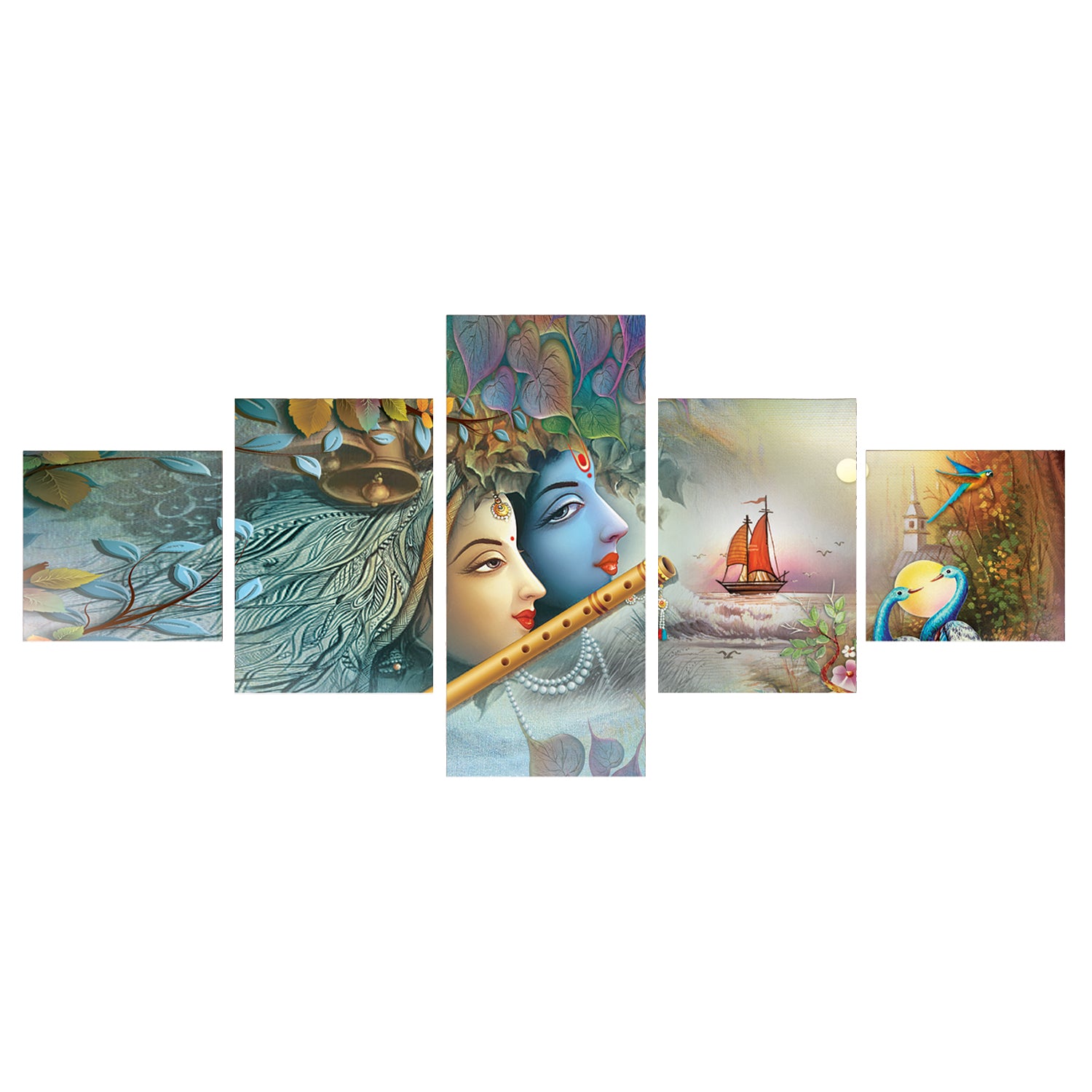 Set Of 5 Radha Krishna Premium Canvas Painting