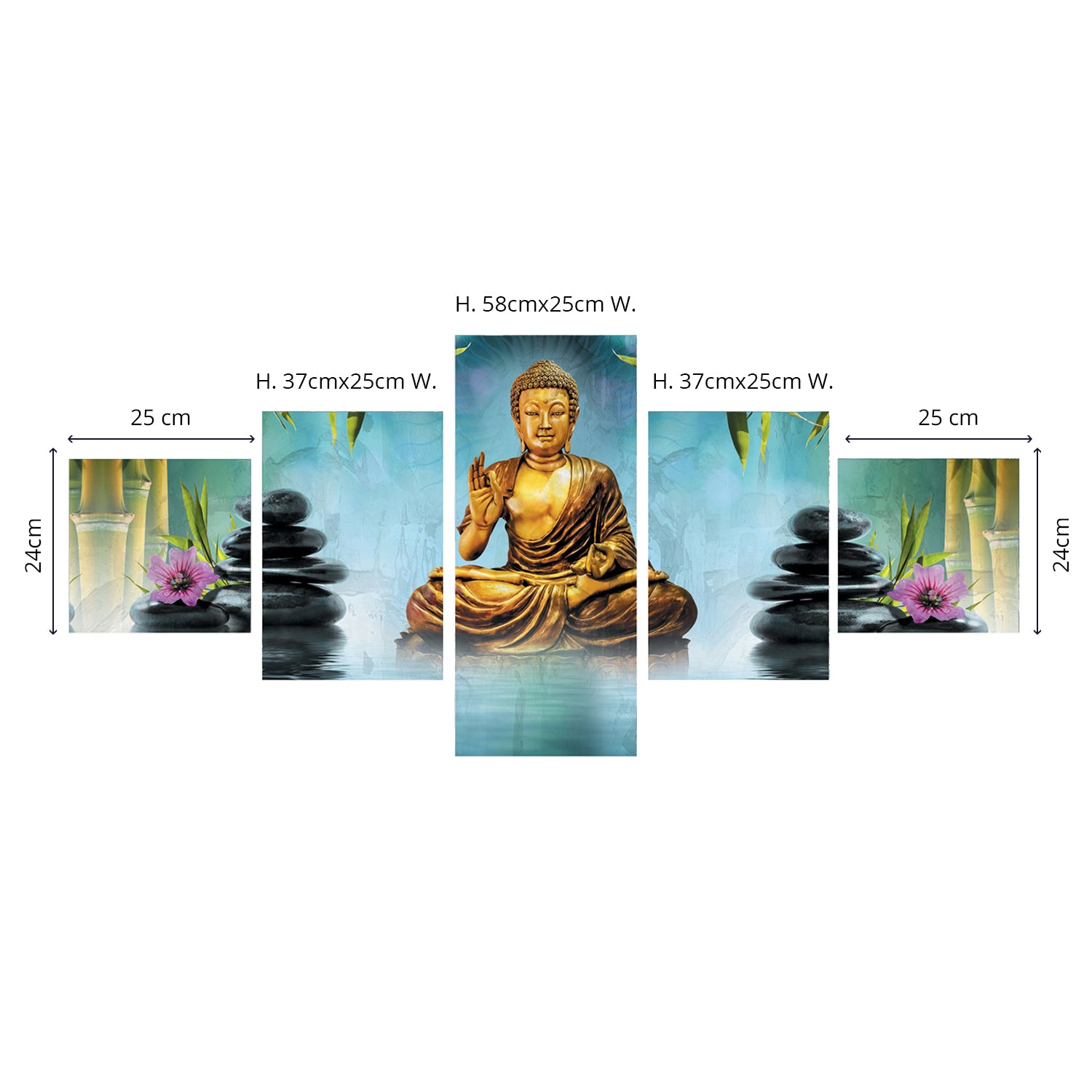 Set Of 5 Lord Buddha Premium Canvas Painting 2