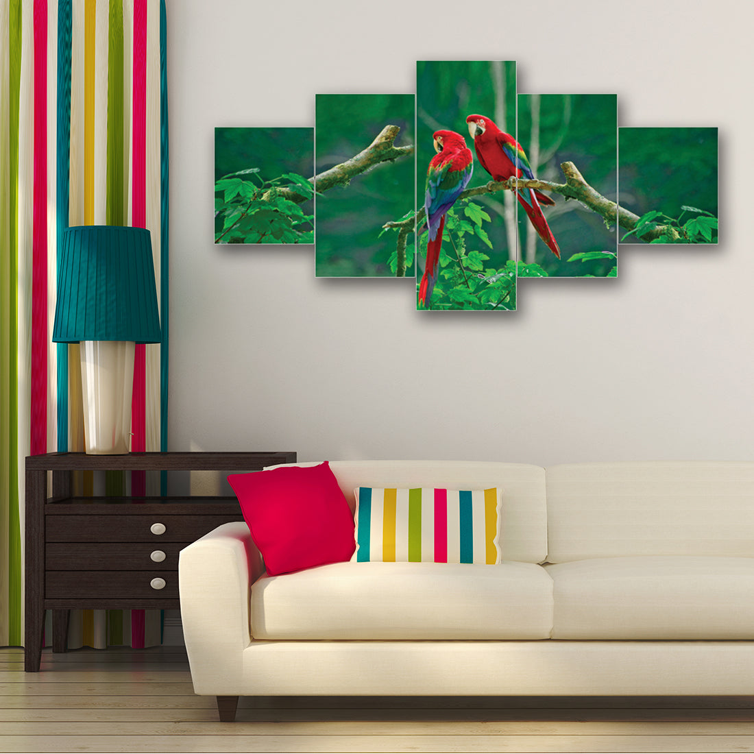 Set of 5 Parrots Pair Premium Canvas Painting 1
