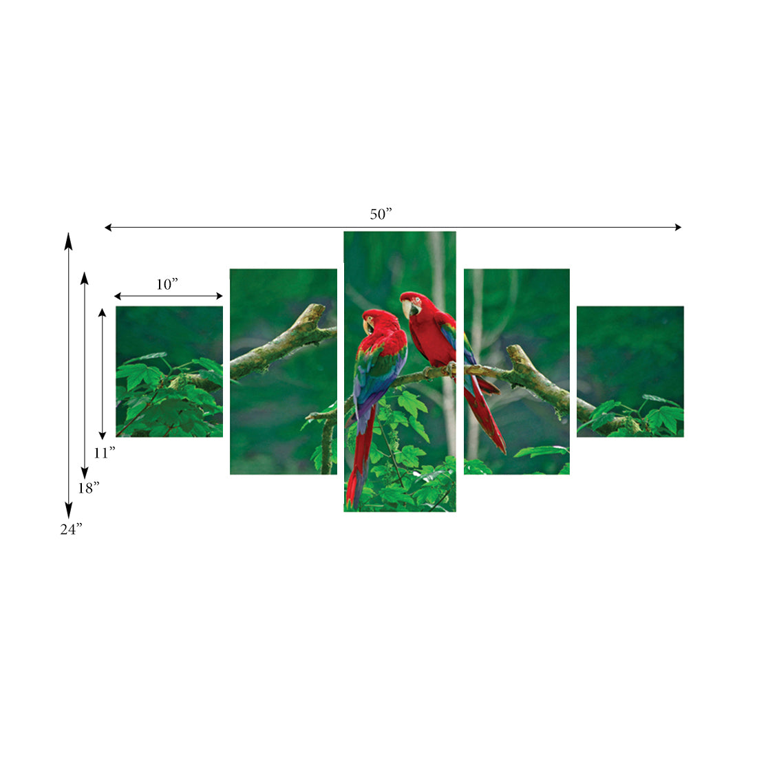 Set of 5 Parrots Pair Premium Canvas Painting 2