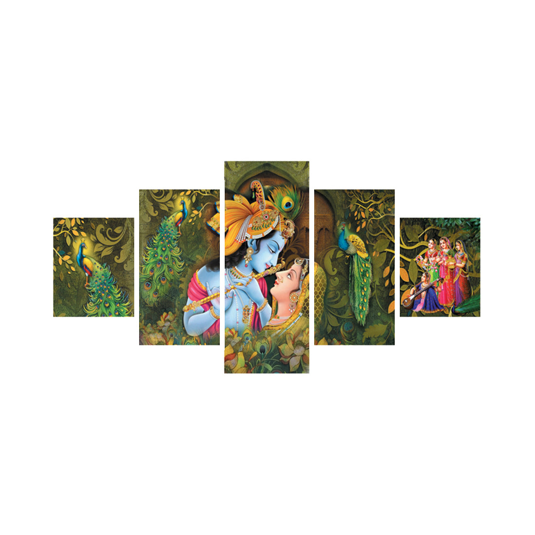 Set of 5 Radha Krishna Premium Canvas Painting