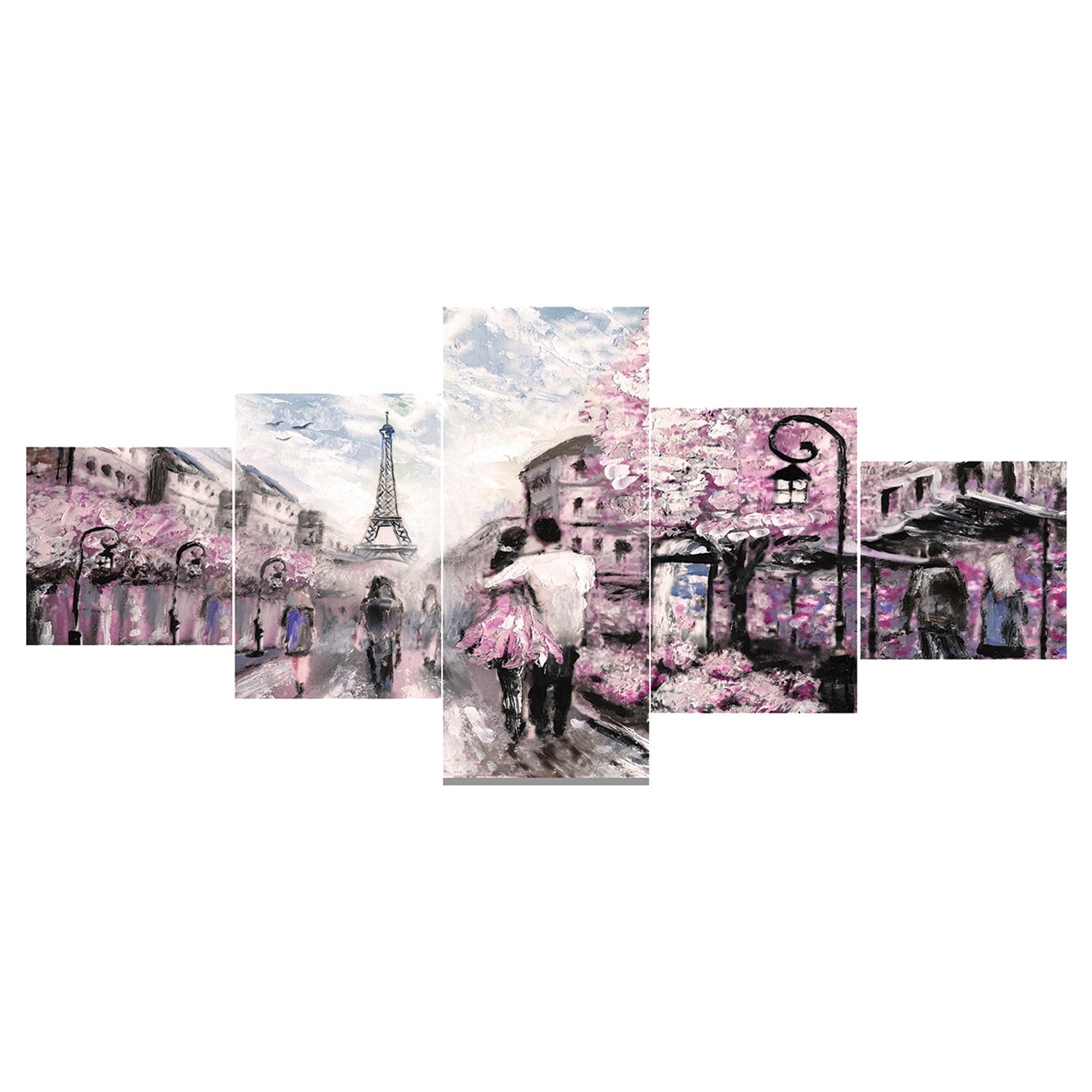 Set of 5 Couple Near Eiffel Tower Premium Sunboard Panels Painting