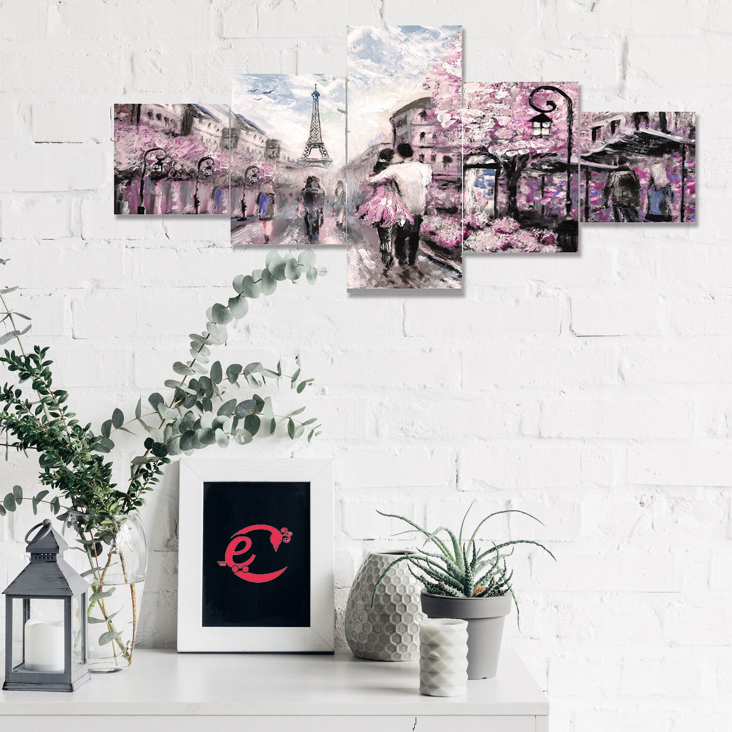 Set of 5 Couple Near Eiffel Tower Premium Sunboard Panels Painting 1