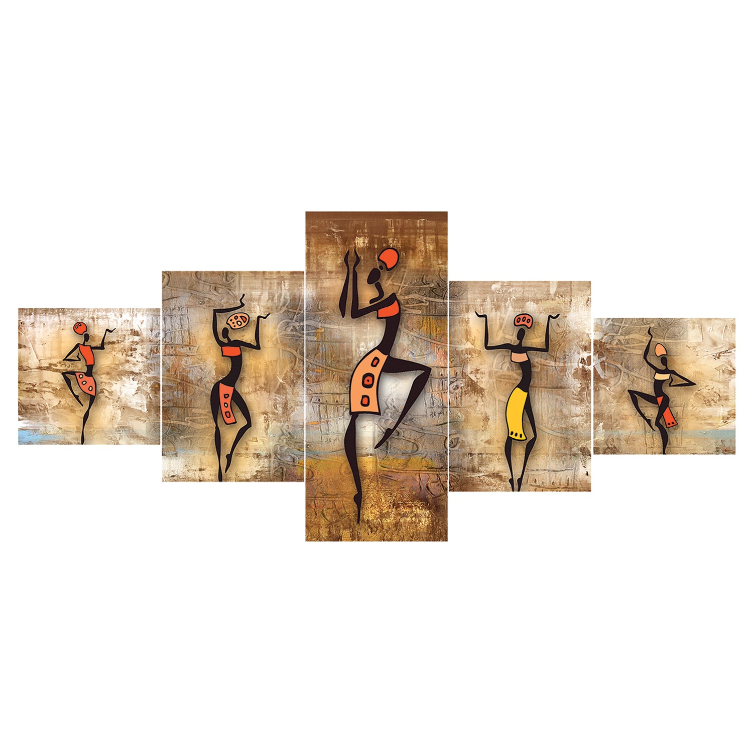 Set of 5 Dancing Tribals Premium Sunboard Panels Painting