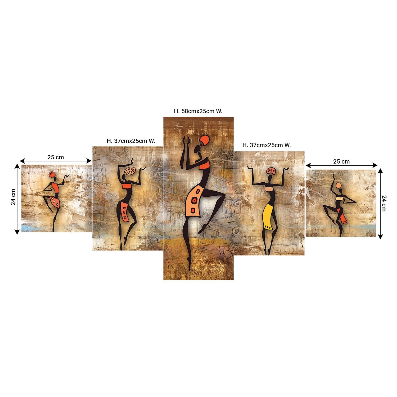 Set of 5 Dancing Tribals Premium Sunboard Panels Painting 2