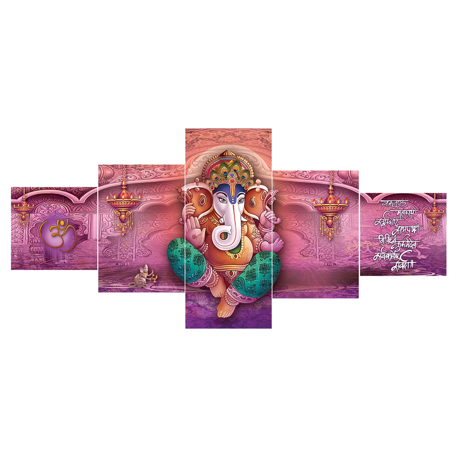 Set of 5 Lord Ganesha Premium Sunboard Panels Painting