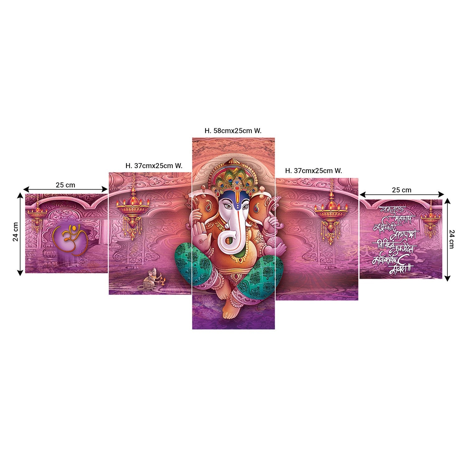 Set of 5 Lord Ganesha Premium Sunboard Panels Painting 2