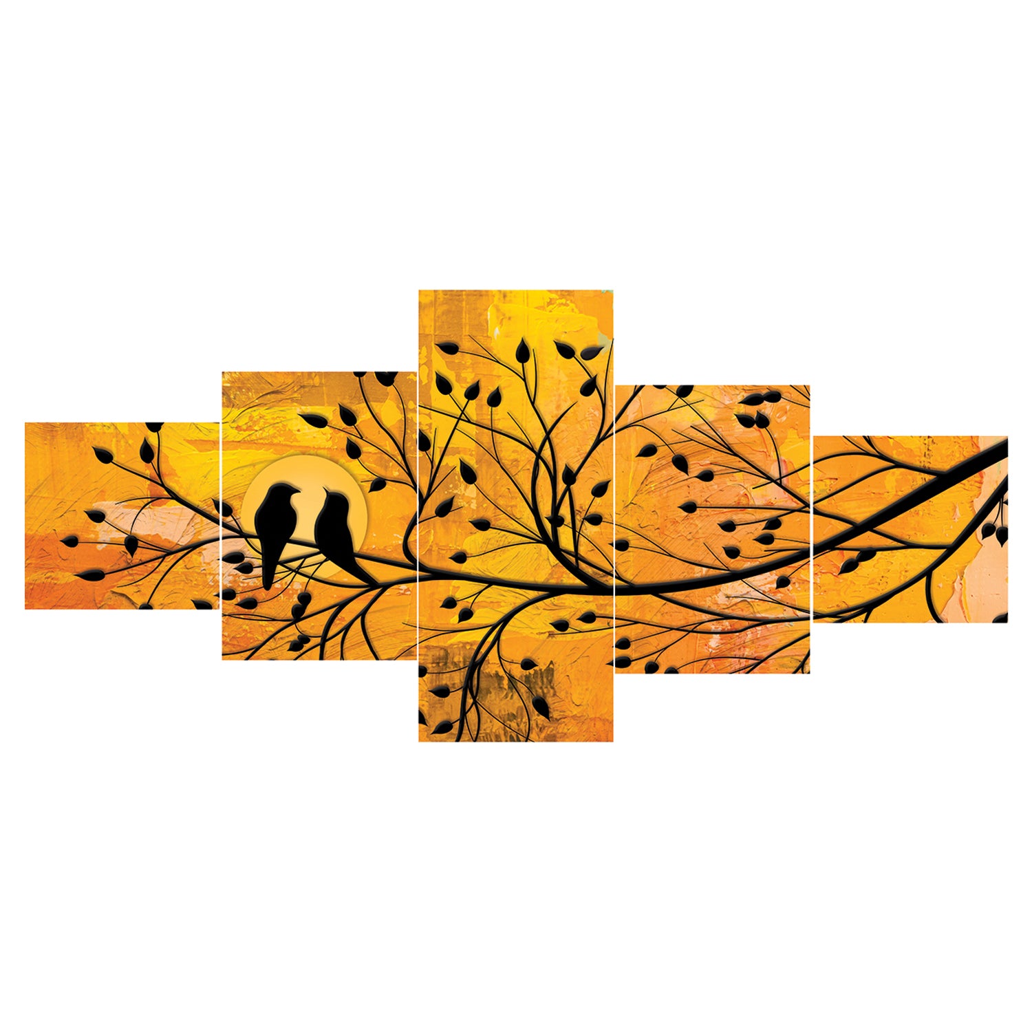 Set of 5 Birds Couple Sitting on Tree Branch Premium Sunboard Panels Painting