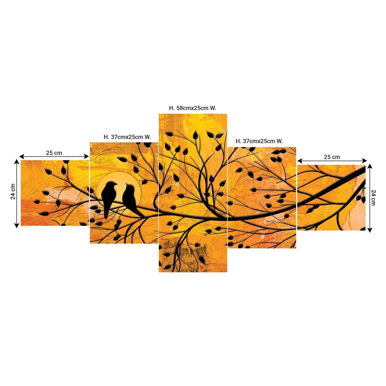 Set of 5 Birds Couple Sitting on Tree Branch Premium Sunboard Panels Painting 2
