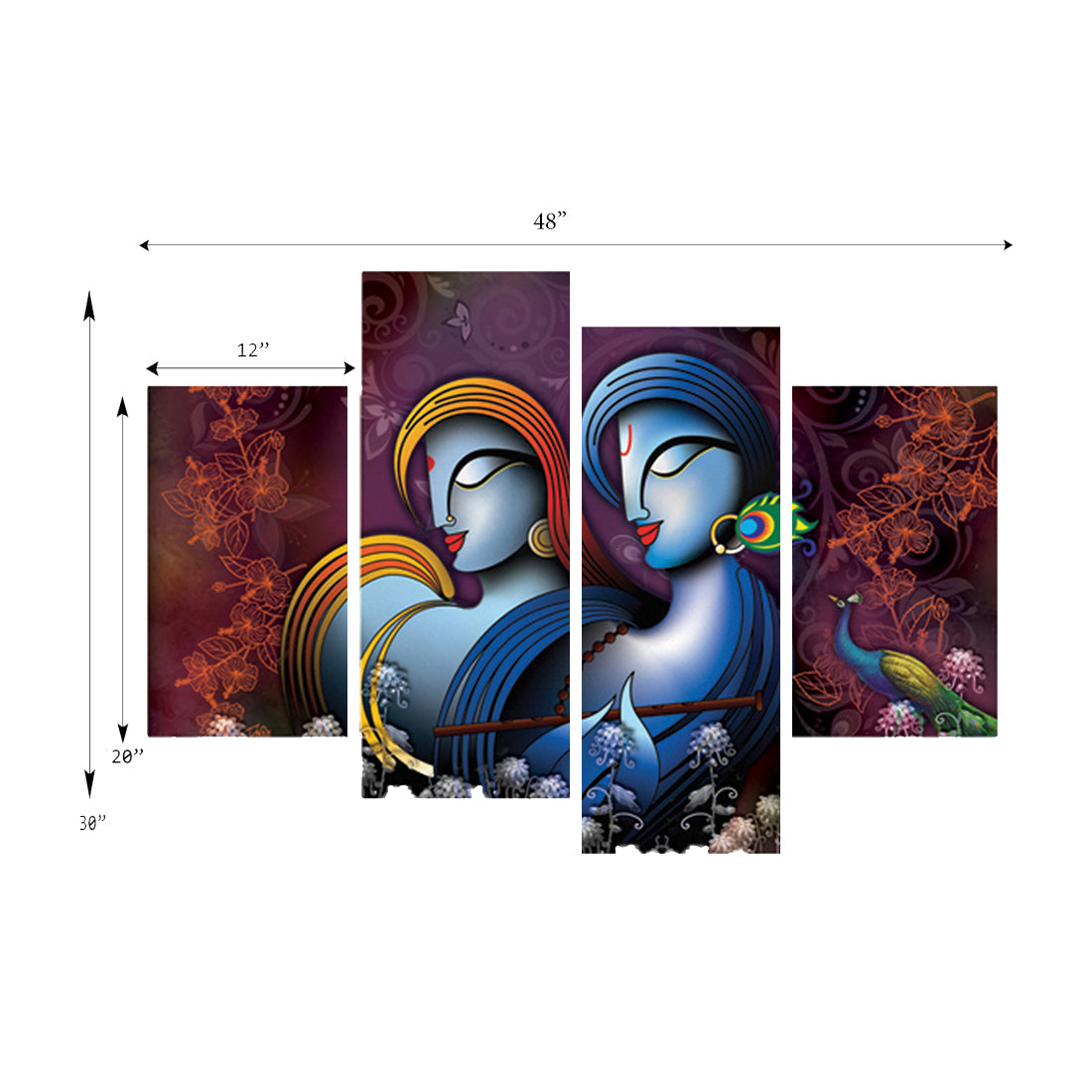 Set of 4 Radha Krishna Premium Canvas Painting 2