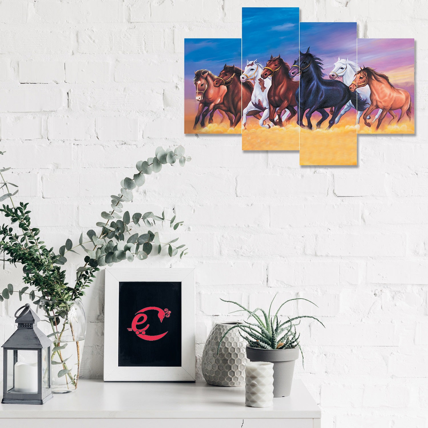 Set of 4 Running Horses Premium Sunboard Panels Painting 1
