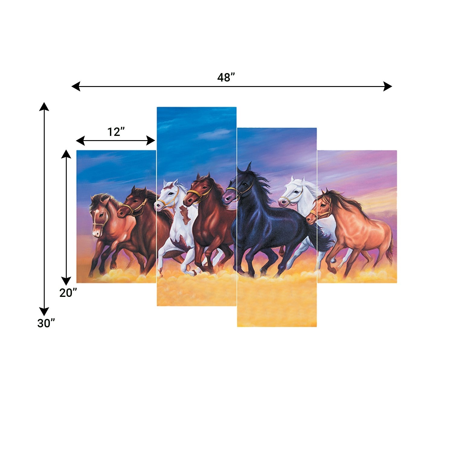 Set of 4 Running Horses Premium Sunboard Panels Painting 2