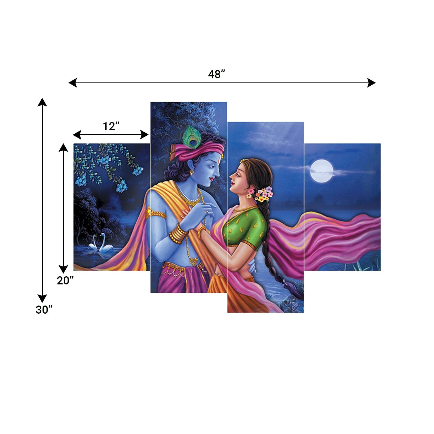 Set of 4 Radha Krishna Premium Sunboard Panels Painting 2
