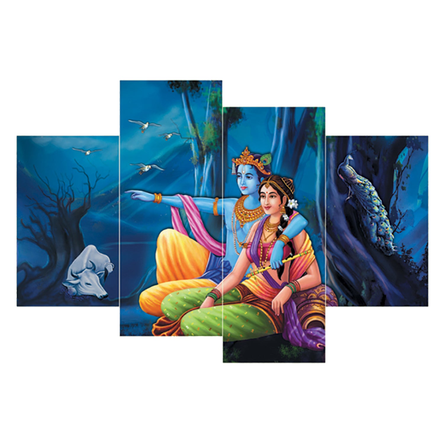 Set of 4 Radha Krishna Premium Sunboard Panels Painting