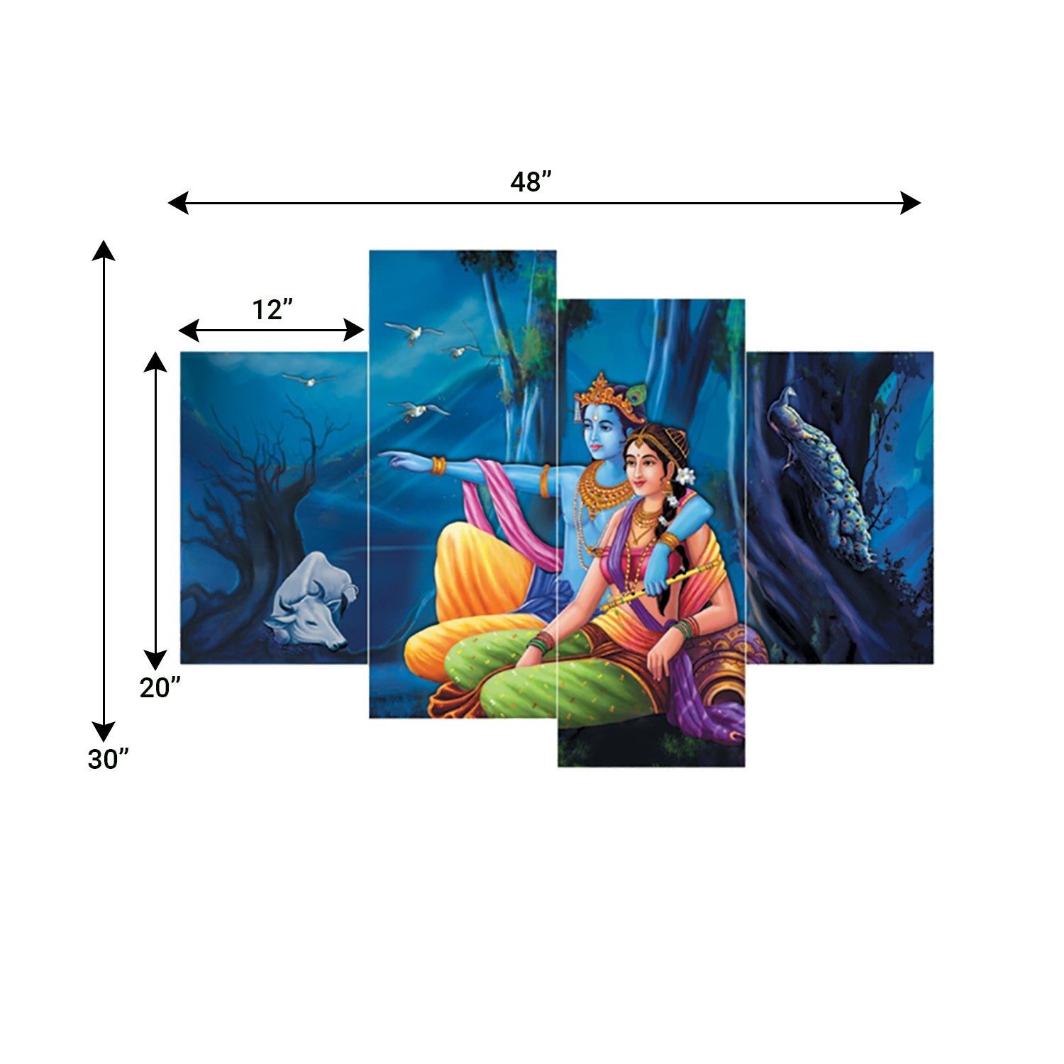 Set of 4 Radha Krishna Premium Sunboard Panels Painting 2