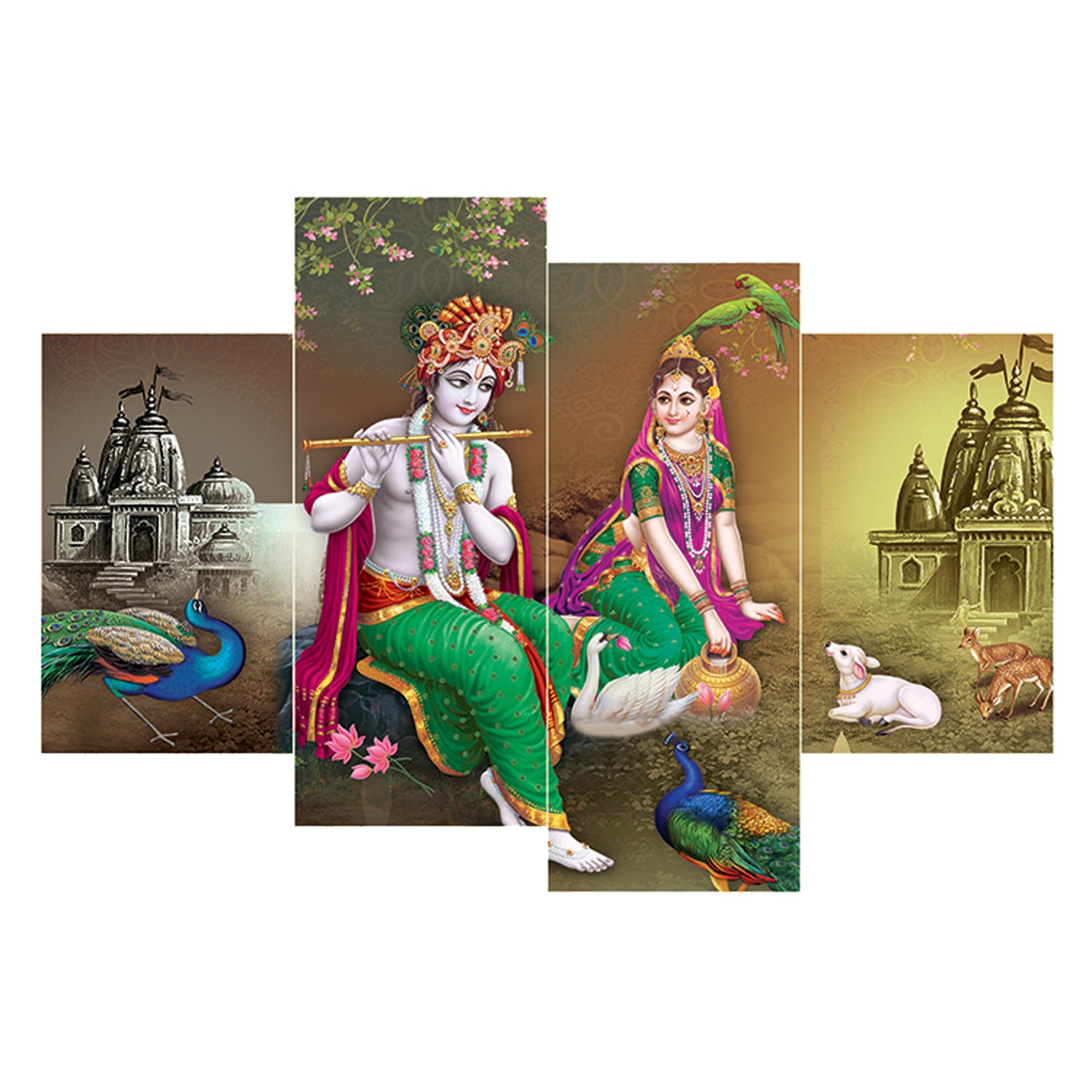 Set of 4 Radha Krishna Premium Sunboard Panels Painting