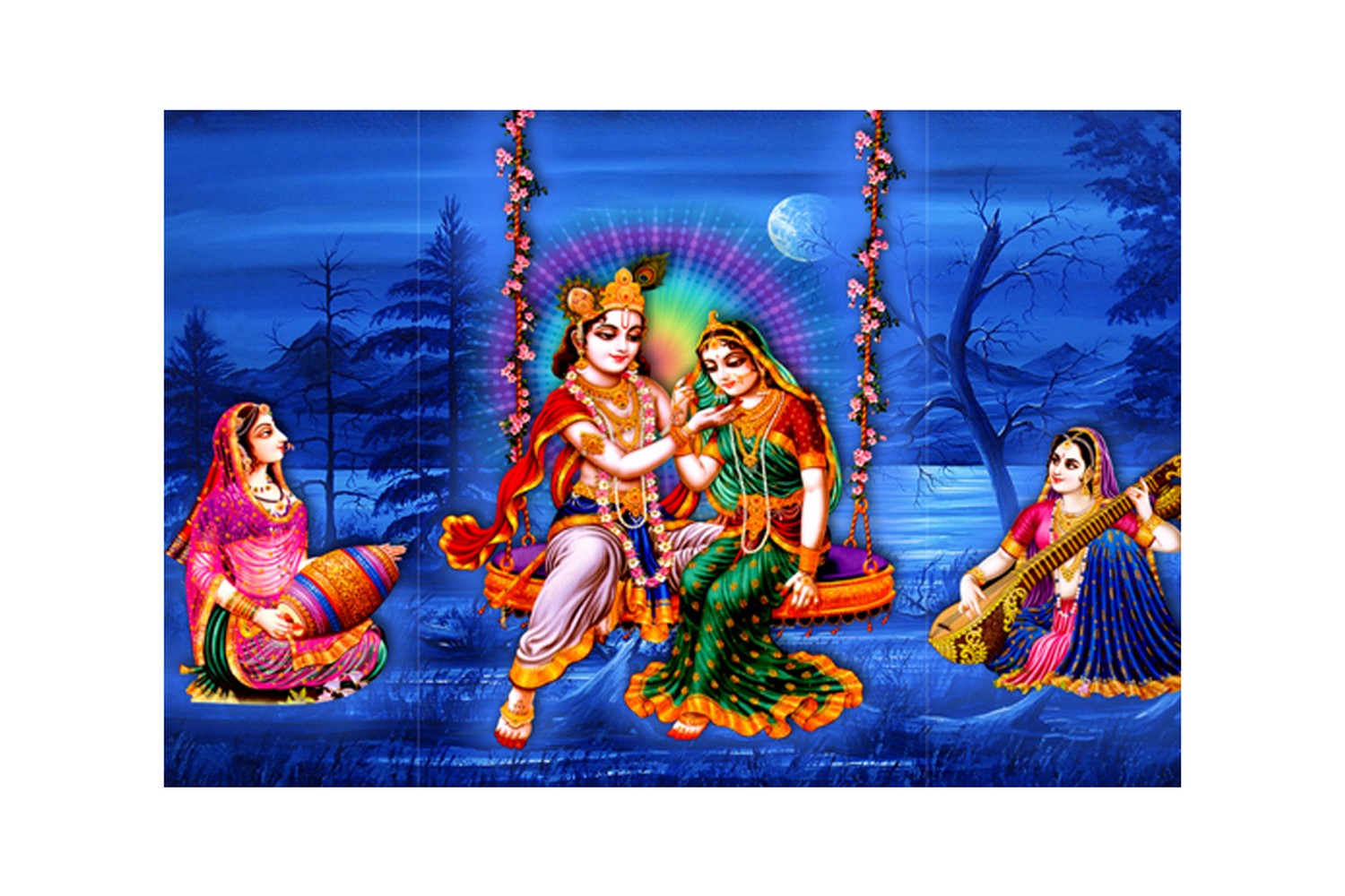 Radha Krishna Design Self Adhesive Sparkle Coated Painting without frame 1
