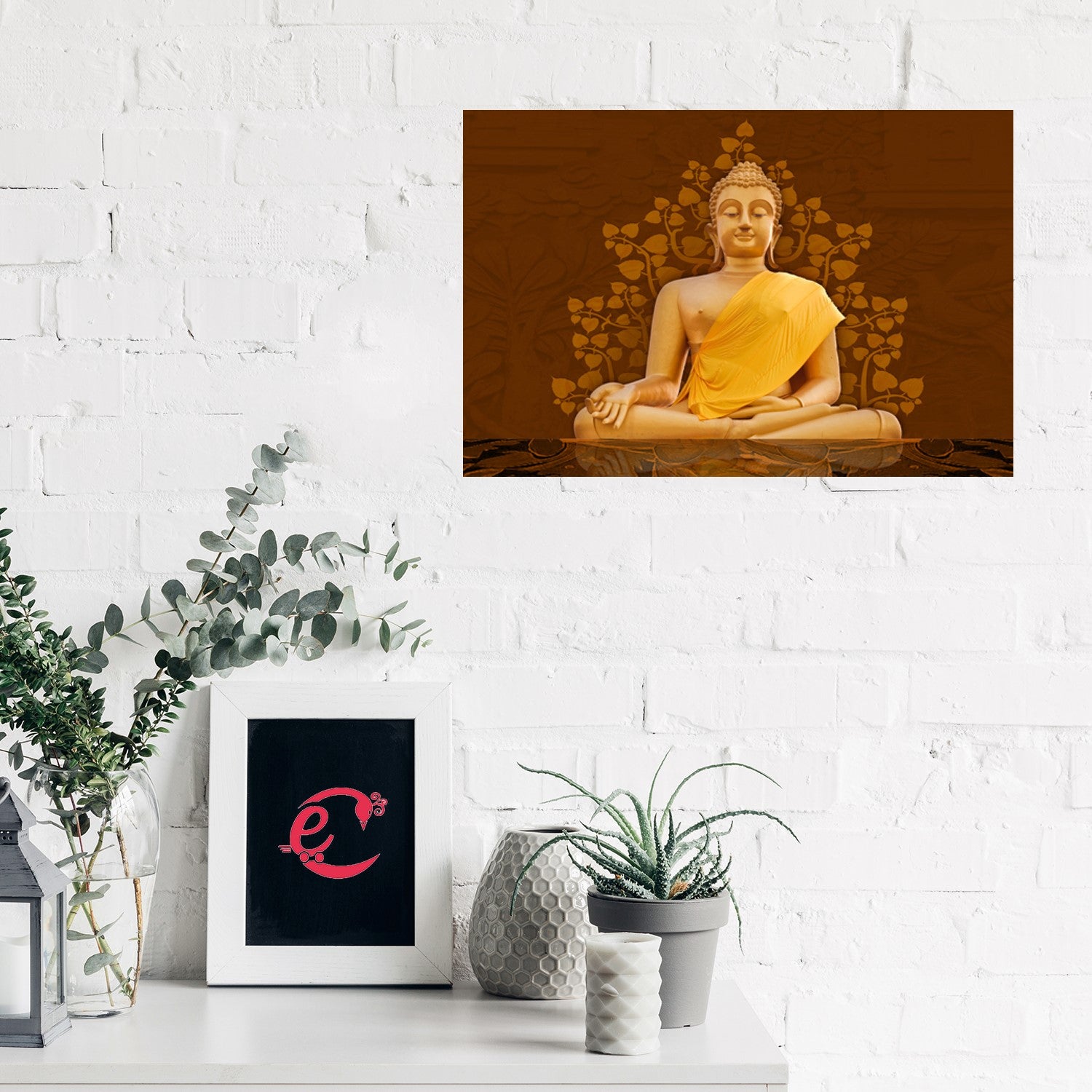 Meditating Buddha Design Self Adhesive Sparkle Coated Painting without frame